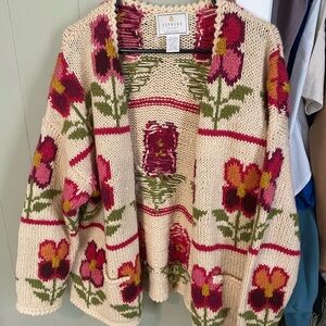 Express Floral Knit Women's Sweater - Cream and Pink